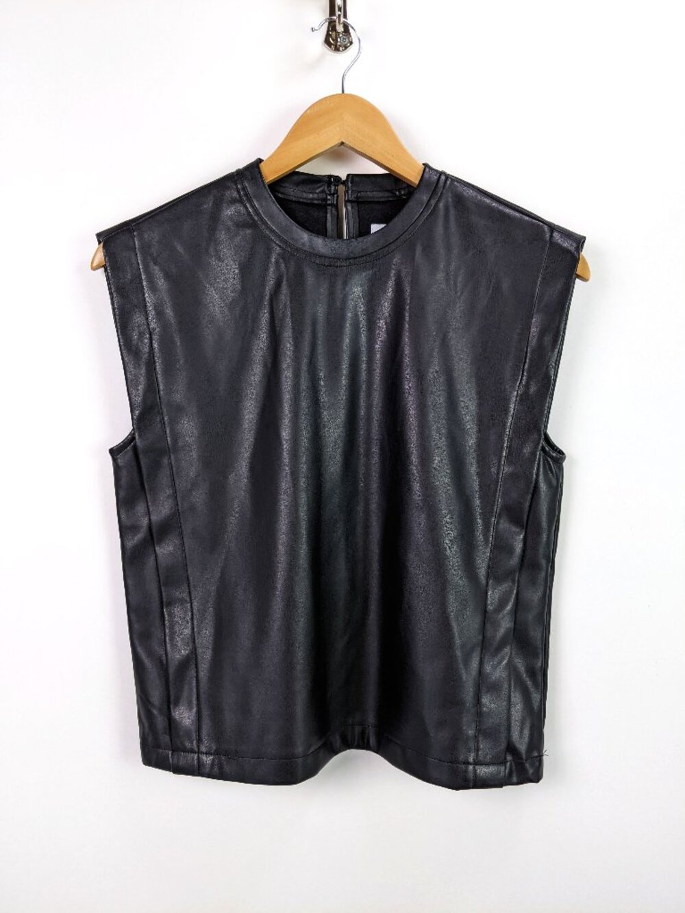 Steve Madden Womens Faux Leather Sleeveless Top in Black Size XS
